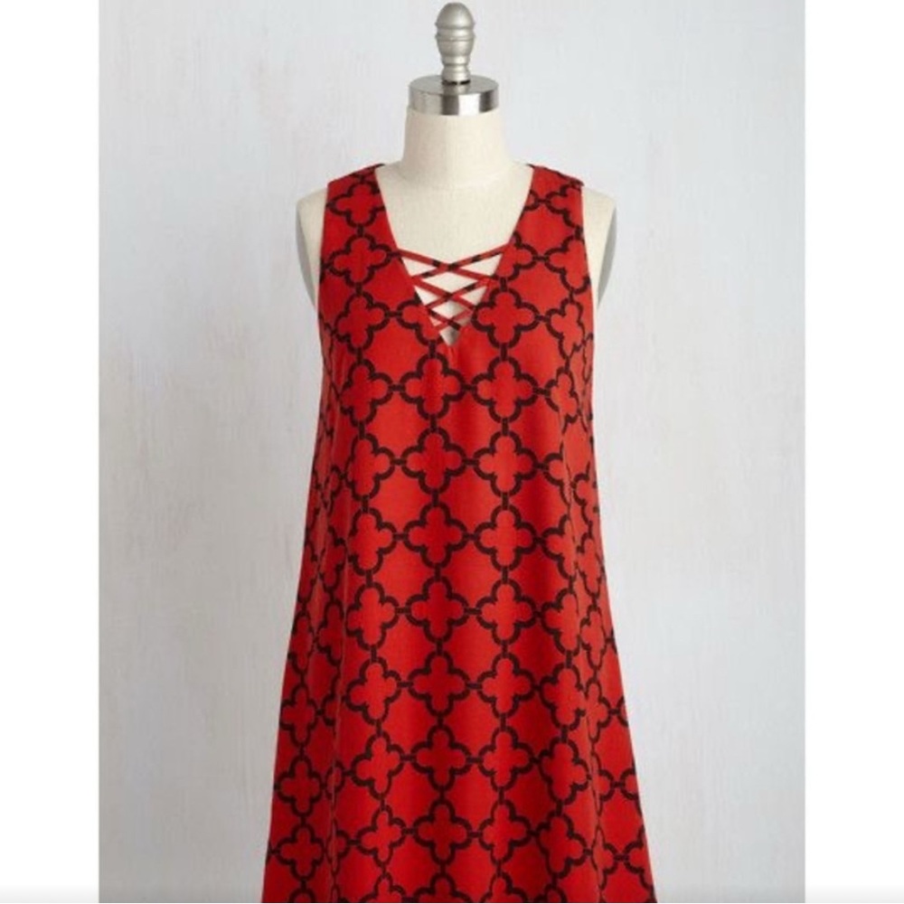 Anthropologie Red and Black Geometric Mini Dress